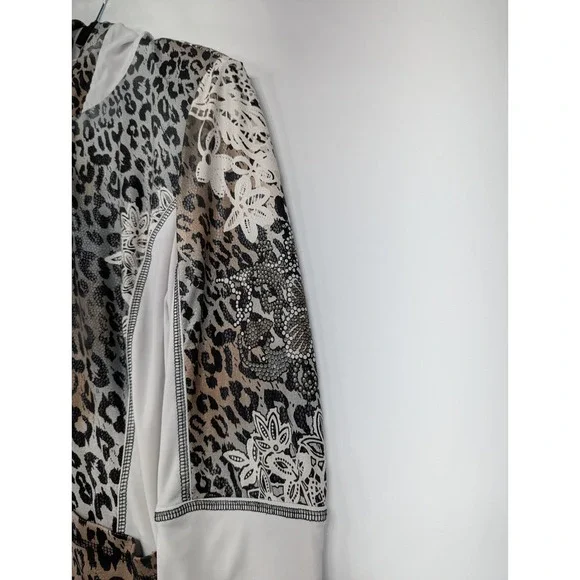 Joseph Ribkoff Leopard Print‎ Lace Embellished Zip Front Hooded Jacket Women 12 - Picture 7 of 10